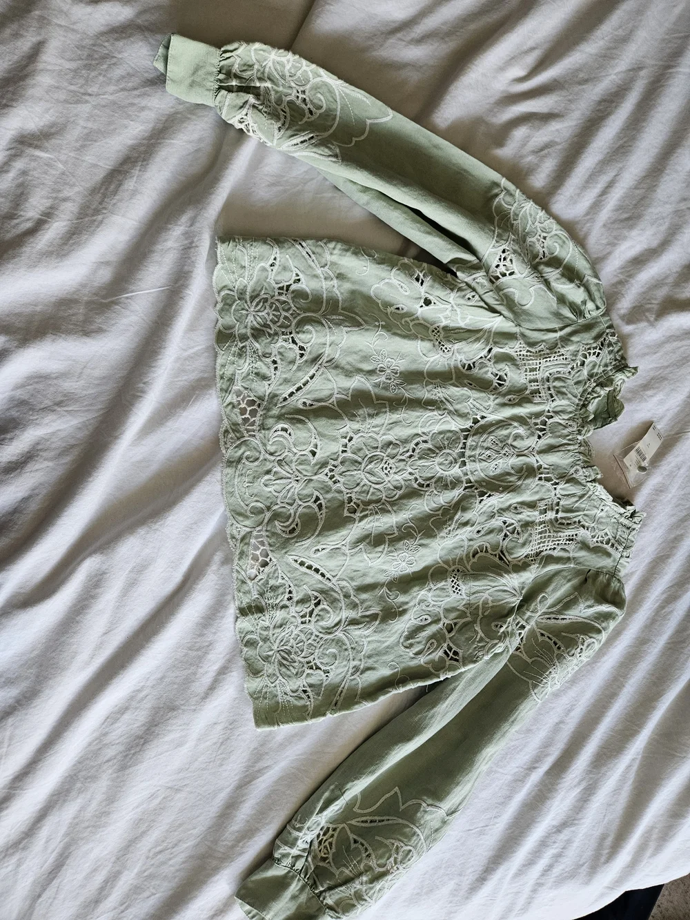 Anthropologie Linen Light Embroidered Puff-Sleeve Blouse - Women - Picture 2 of 9